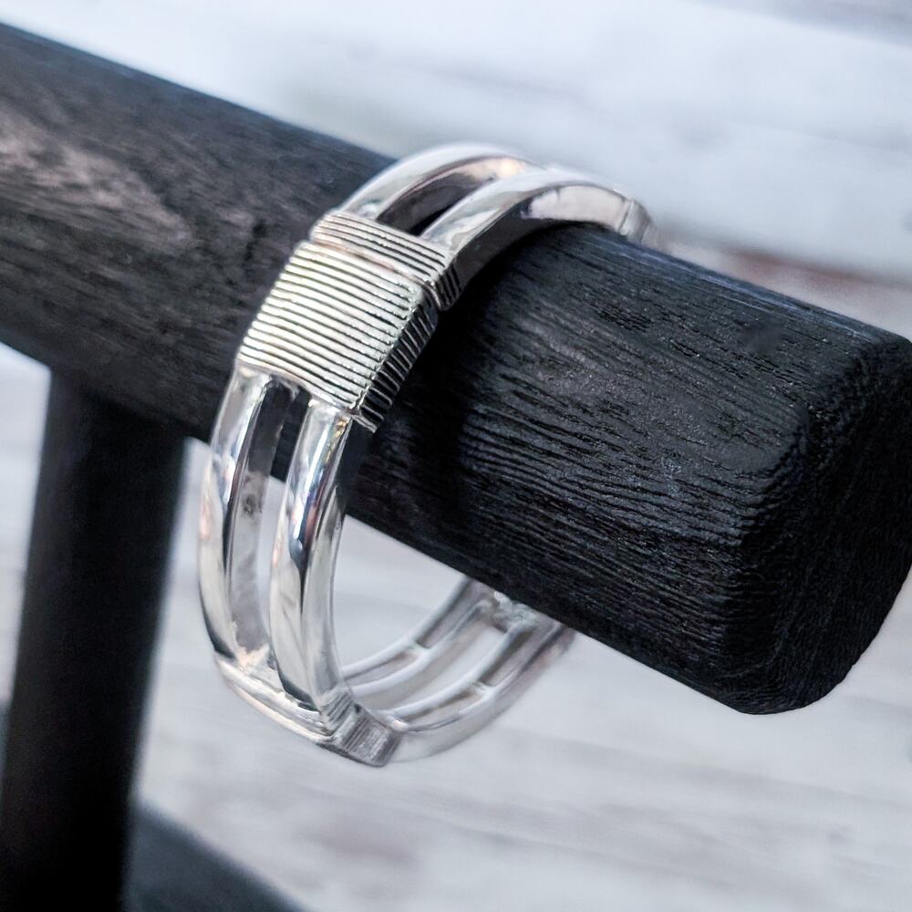 Vintage Stretch Bangle Bracelet Chunky Silver Tone
